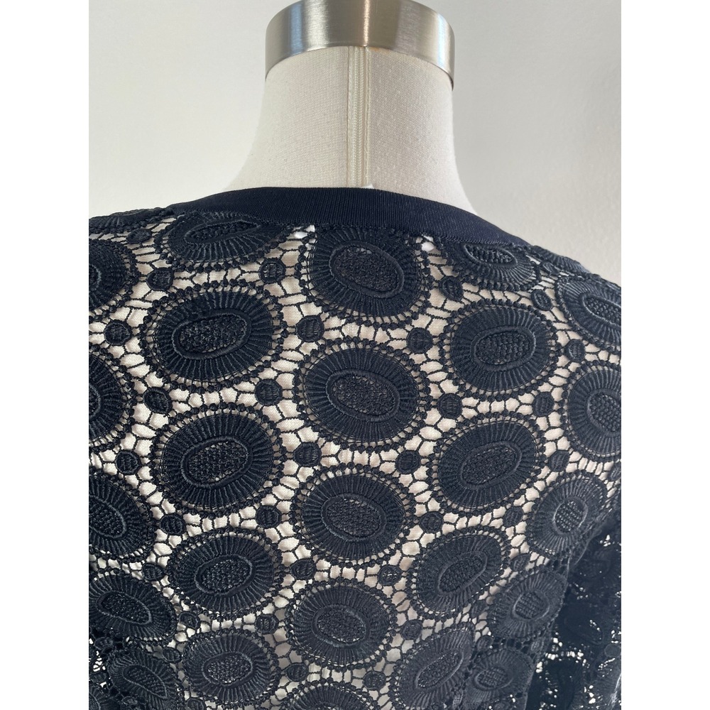 Exclusively Misook Petite Small Black Crochet Cardigan Rhinestone Button Jacket - Picture 9 of 9